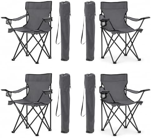 Grey Portable Beach and Lawn Chairs 4 Pack