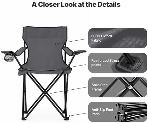 Grey Portable Beach and Lawn Chairs 4 Pack — photo 4