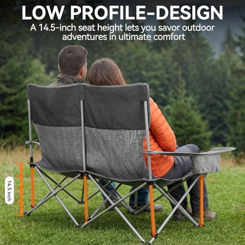 Lightweight grey high back camp loveseat — photo 3