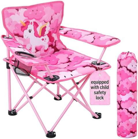 Pink unicorn padded folding kids camping chair