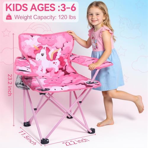 Pink unicorn padded folding kids camping chair — photo 3