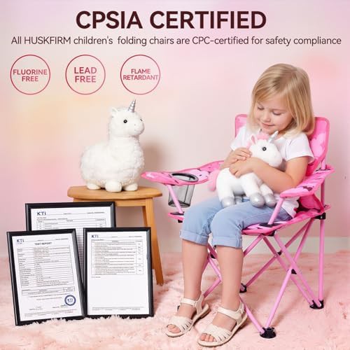 Pink unicorn padded folding kids camping chair — photo 4