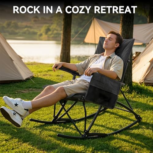 Black heavy duty folding rocker chair — photo 3