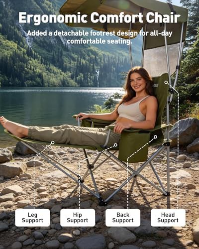 Green canopy folding camping chair with umbrella — photo 5