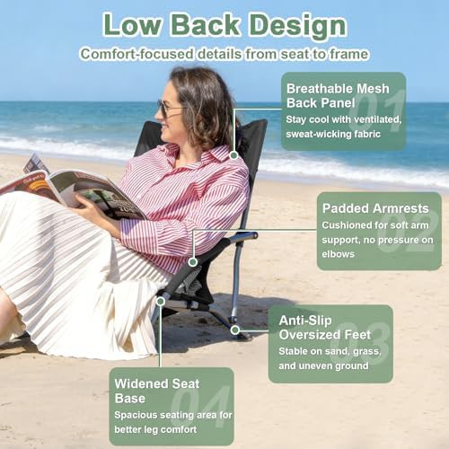 Black low beach sand chairs with mesh — photo 4