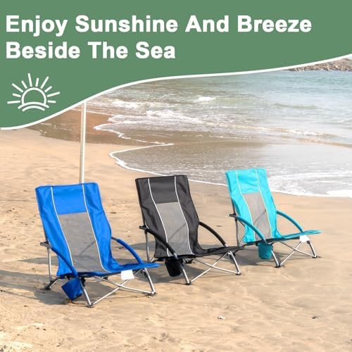 Black low beach sand chairs with mesh — photo 5