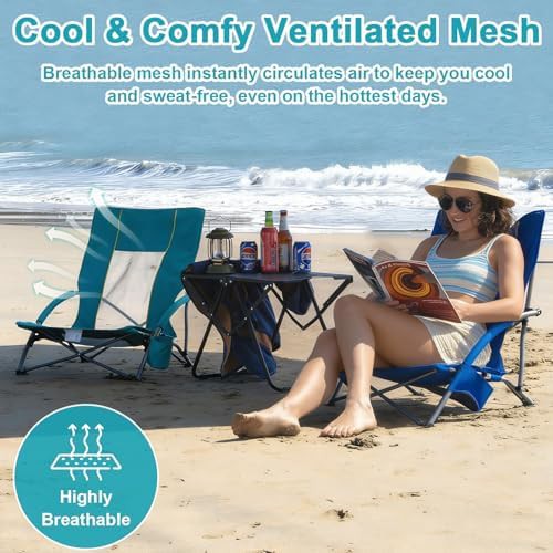 Green low beach sand chairs with mesh — photo 4