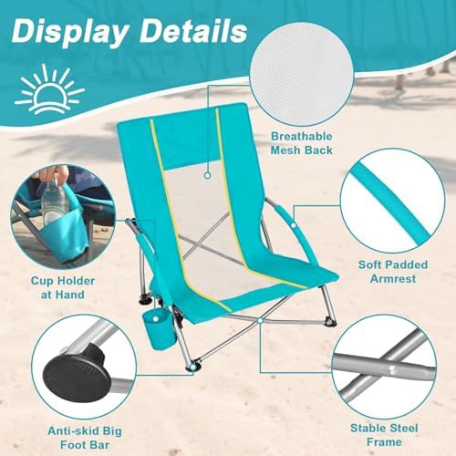 Green low beach sand chairs with mesh — photo 5