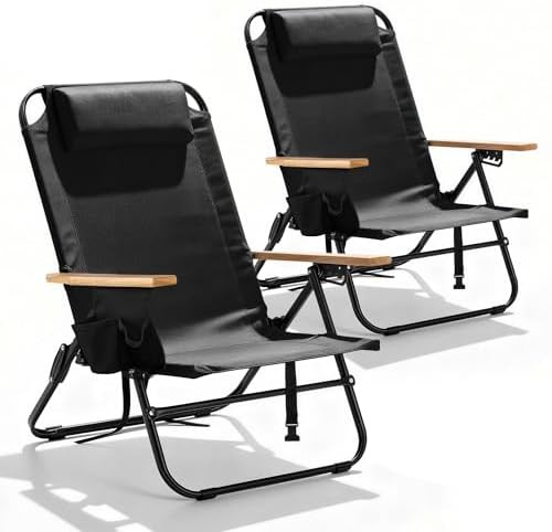 Black Reclining Chairs with Wooden Armrests 2 Pack