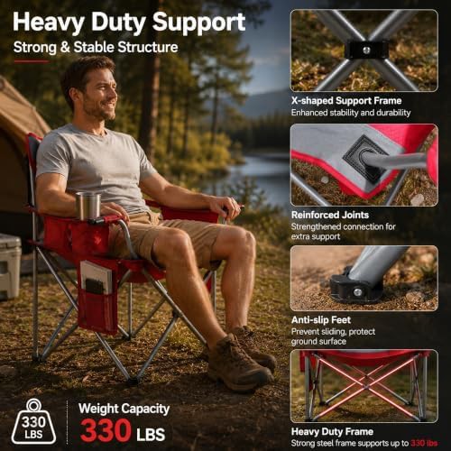 Red oversized folding lawn chair 330 lb capacity — photo 4