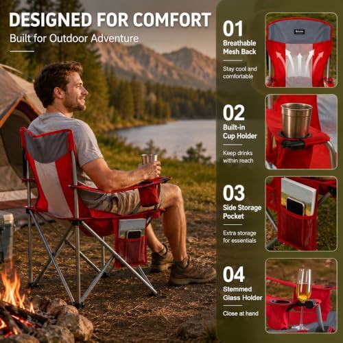 Red oversized folding lawn chair 330 lb capacity — photo 5
