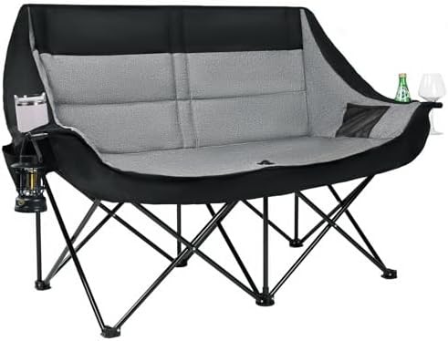 Double camping chair two person grey loveseat