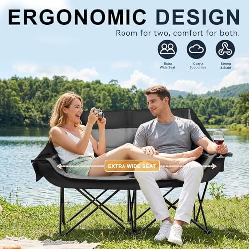 Double camping chair two person grey loveseat — photo 3
