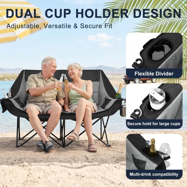 Double camping chair two person grey loveseat — photo 5