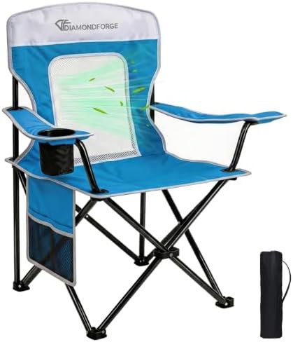 Blue and White Mesh Lawn Chair