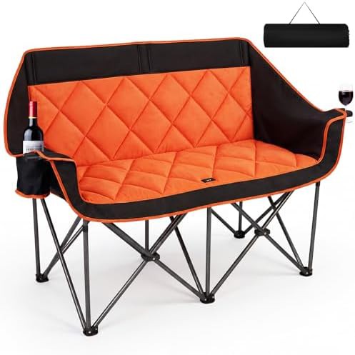 Orange two person folding camping couch