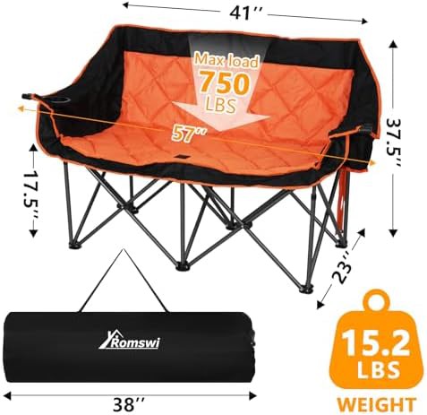 Orange two person folding camping couch — photo 3