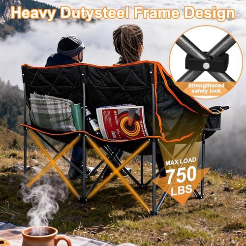 Orange two person folding camping couch — photo 4