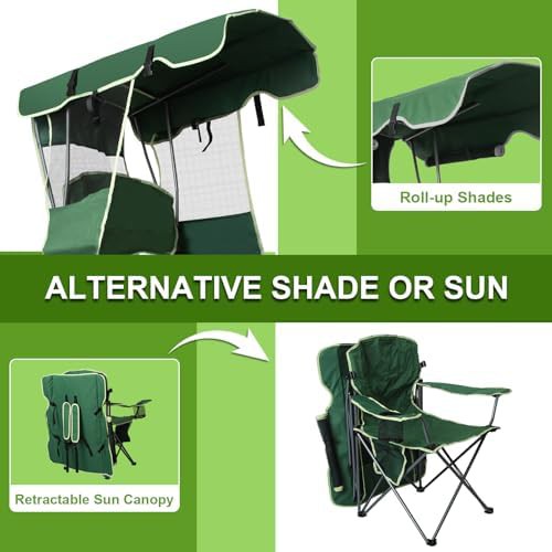 Green folding camping chair with sunshade — photo 5