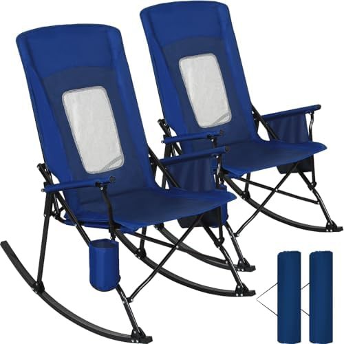 Blue mesh rocking chair with armrests
