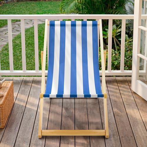 Blue and White Striped Wood Sling Chair — photo 5