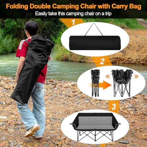 Black and grey double camping loveseat — photo 4