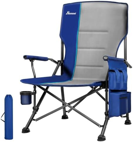 Oversized blue lawn chair with armrests
