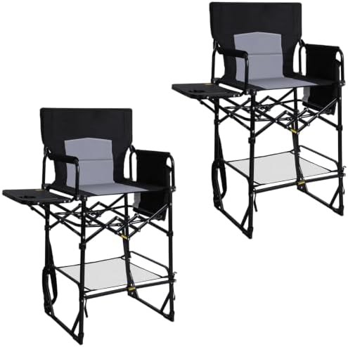 Tall folding director chairs with side tables