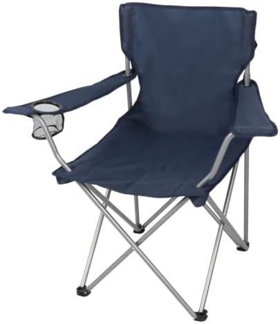 Dark blue quad folding camp chair with cup holder — photo 3