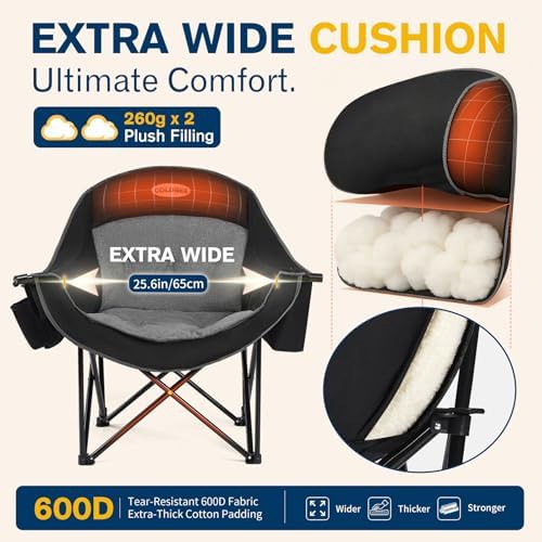 Black heavy duty padded camping chair — photo 4