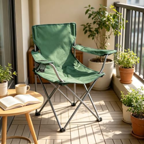 Green lawn quad folding camping chair with cup holder
