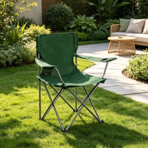 Green lawn quad folding camping chair with cup holder — photo 3