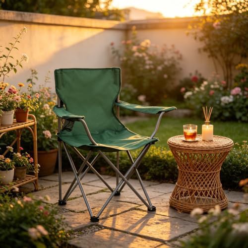Green lawn quad folding camping chair with cup holder — photo 4