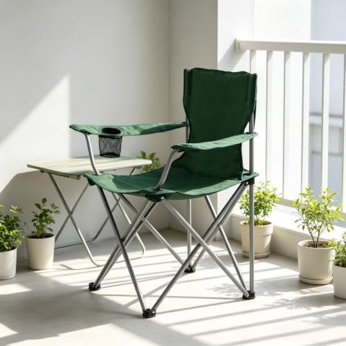Green lawn quad folding camping chair with cup holder — photo 5