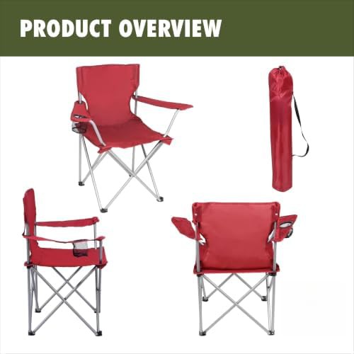 Red quick setup quad fold chair with cup holder — photo 3