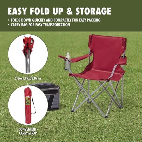Red quick setup quad fold chair with cup holder — photo 4